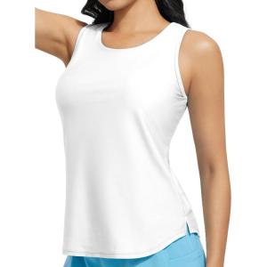 imagebaleaf Tankini Tops for Women High Neck Swim Top Modest Bathing Suit Top Long Swim Tank TopStar White