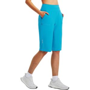 imagebaleaf Womens 14 Long Shorts Knee Length Capris Quick Dry Lightweight Cargo Hiking Cycling Zipper Pockets UPF 50Aqua Blue
