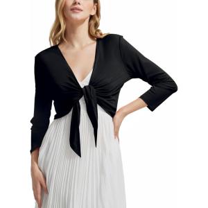 imagebaleaf Womens 2025 UPF 50 Cropped Cover Up Cardigan Tie Front Lightweight Summer Sun Wrap SPF Shirts Beach OutdoorBlack34 Sleeve