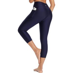 imagebaleaf Womens 20quot High Waisted Swim Pants 2025 Long Swim Capris UPF50 Swimsuit with Liner and PocketsNavy