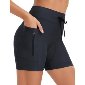 imagebaleaf Womens 4D Padded Bike Shorts High Waisted Cycling Underwear Zipper Pockets for Bicycle Biking CycleBlack