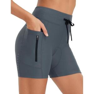 imagebaleaf Womens 4D Padded Bike Shorts High Waisted Cycling Underwear Zipper Pockets for Bicycle Biking CycleDark Gray