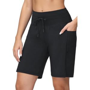 imagebaleaf Womens 9quot High Waisted Swim Board Shorts Quick Dry Swimsuits Bottoms with DrawstringBlack
