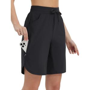 imagebaleaf Womens Bermuda Long Shorts 9quot Above Knee Length Quick Dry Lightweight Zipper Pockets Casual Summer Athletic UPF 50Black