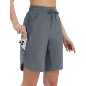 imagebaleaf Womens Bermuda Long Shorts 9quot Above Knee Length Quick Dry Lightweight Zipper Pockets Casual Summer Athletic UPF 50Dark Gray