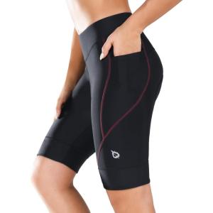 imagebaleaf Womens Bike Shorts 4D Padded Cycling Spinning Road Bike Pockets Wide Waistband UPF5001wine Red