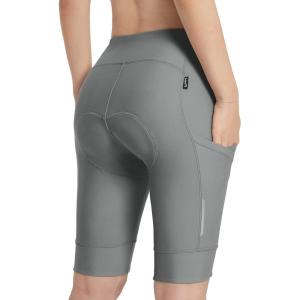 imagebaleaf Womens Bike Shorts 4D Padded Cycling Spinning Road Bike Pockets Wide Waistband UPF50Light Grey