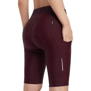 imagebaleaf Womens Bike Shorts 4D Padded Cycling Spinning Road Bike Pockets Wide Waistband UPF50Wine Red