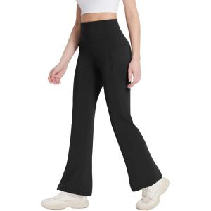 imagebaleaf Womens Fleece Lined Leggings Water Resistant Winter Pants Thermal Warm Flare High Waist Bootcut for Outdoor HikingBlack