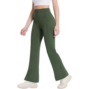 imagebaleaf Womens Fleece Lined Leggings Water Resistant Winter Pants Thermal Warm Flare High Waist Bootcut for Outdoor HikingDark Army Green