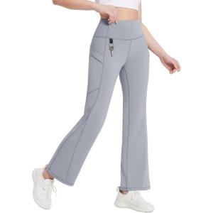 imagebaleaf Womens Fleece Lined Leggings Water Resistant Winter Pants Thermal Warm Flare High Waist Bootcut for Outdoor HikingFrost Gray