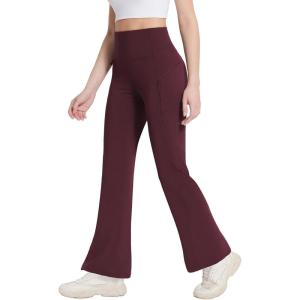 imagebaleaf Womens Fleece Lined Leggings Water Resistant Winter Pants Thermal Warm Flare High Waist Bootcut for Outdoor HikingWine Red