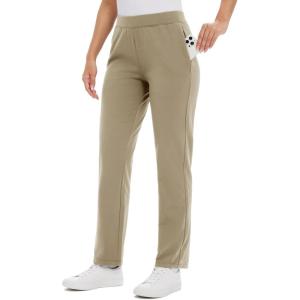 imagebaleaf Womens Fleece Lined Pants Straight Leg Sweatpants Pullon Dress Pants with Zipper Pockets Athletic for Golf RunningTannin