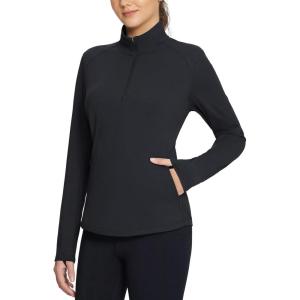 imagebaleaf Womens Fleece Pullover Jacket Water Resistant Half Zip Thermal Golf Shirts Cold Weather Running Gear WinterBlack