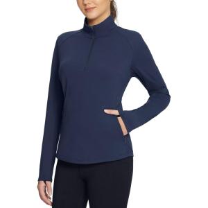 imagebaleaf Womens Fleece Pullover Jacket Water Resistant Half Zip Thermal Golf Shirts Cold Weather Running Gear WinterBlue