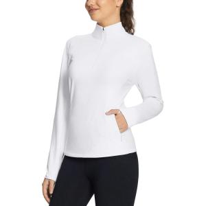 imagebaleaf Womens Fleece Pullover Jacket Water Resistant Half Zip Thermal Golf Shirts Cold Weather Running Gear WinterWhite