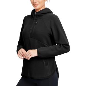 imagebaleaf Womens Fleece Thermal Jacket Hooded Polar Warm Winter Lightweight Jackets Cold Weather Running Hiking Casual OutdoorBlack