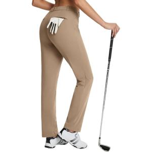 imagebaleaf Womens Golf Pant Winter Fleece Lined Pants with Belt Loops Pockets Travel Work CasualCbrown