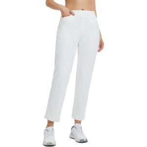 imagebaleaf Womens Golf Pant Winter Fleece Lined Pants with Belt Loops Pockets Travel Work CasualFstar White