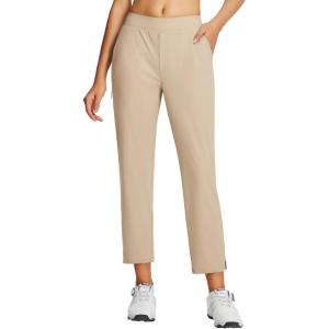 imagebaleaf Womens Golf Pants Petite Stretch Lightweight 78 Travel Pants Zip Pockets Casual Work AnkleKhaki