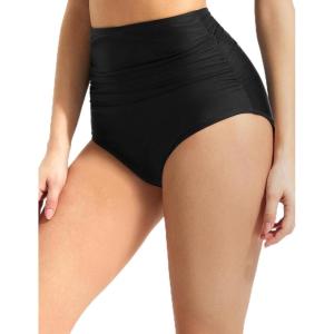 imagebaleaf Womens High Waisted Bikini Bottoms Full Coverage Ruched Bathing Suit Tummy Control Swimsuit BottomBlack