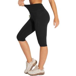 imagebaleaf Womens Hiking Long Shorts Knee Length Biker Shorts High Waist Leggings Pockets Hiking Athletic Outdoor Travel WorkoutBlack