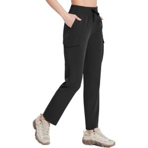 imagebaleaf Womens Hiking Pants Cargo Quick Dry Pants Water Resistant Loose Lightweight Travel Fishing Outdoor UPF50Black