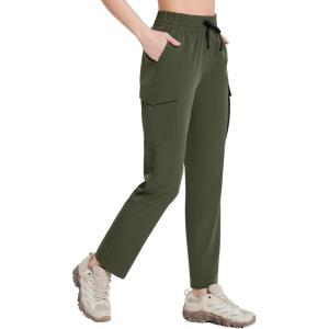imagebaleaf Womens Hiking Pants Cargo Quick Dry Pants Water Resistant Loose Lightweight Travel Fishing Outdoor UPF50Dark Army Green