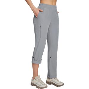 imagebaleaf Womens Hiking Water Resistant Pants UPF Roll Up Convertible Capri Pant Quick Dry Zipper Pockets Travel FishingFrostgray