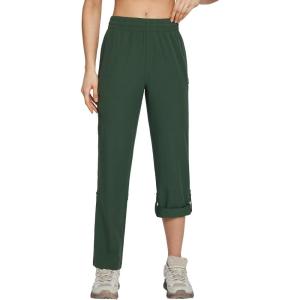 imagebaleaf Womens Hiking Water Resistant Pants UPF Roll Up Convertible Capri Pant Quick Dry Zipper Pockets Travel FishingGreen