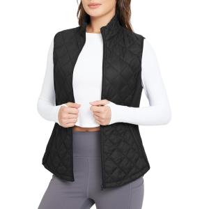 imagebaleaf Womens Puffer Vest Lightweight Winter Warm Stand Collar Quilted Vests Water Resistant Zip PocketsBlack