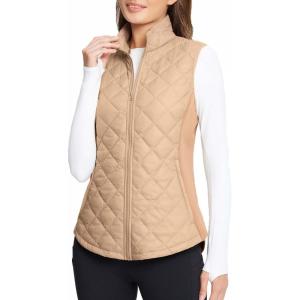 imagebaleaf Womens Puffer Vest Lightweight Winter Warm Stand Collar Quilted Vests Water Resistant Zip PocketsBrown
