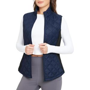 imagebaleaf Womens Puffer Vest Lightweight Winter Warm Stand Collar Quilted Vests Water Resistant Zip PocketsNavy Blue