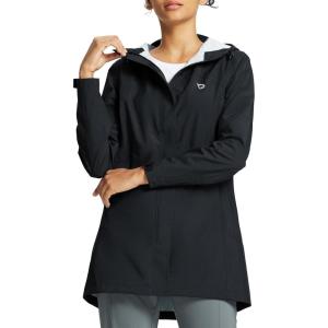 imagebaleaf Womens Rain Jacket Waterproof Lightweight Long Raincoat Travel Outdoor Hooded WindbreakerBlack