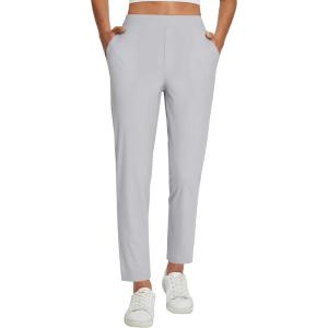 imagebaleaf Womens Travel Pants Lightweight Stretch with Zipper Pockets Petite Ankle Dressy Golf Work Business Casual SlacksFrost Grey