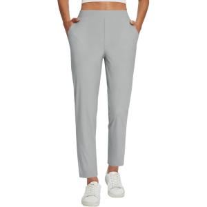 imagebaleaf Womens Travel Pants Lightweight Stretch with Zipper Pockets Petite Ankle Dressy Golf Work Business Casual SlacksLight Grey