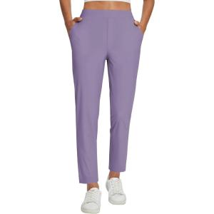 imagebaleaf Womens Travel Pants Lightweight Stretch with Zipper Pockets Petite Ankle Dressy Golf Work Business Casual SlacksPurple