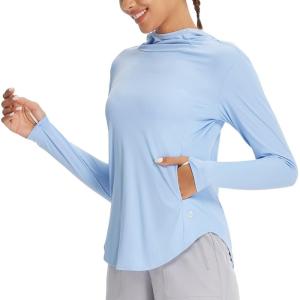 imagebaleaf Womens UPF 50 Sun Shirts UV Protection Hoodie Neck Gaiter SPF Lightweight Clothing for Hiking Fishing OutdoorLight Blue