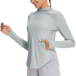 imagebaleaf Womens UPF 50 Sun Shirts UV Protection Hoodie Neck Gaiter SPF Lightweight Clothing for Hiking Fishing OutdoorLight Gray