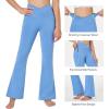 imagebaleaf Girls Flare Leggings Cross High Waisted Bootcut Yoga Dance Pants Kids Bell Bottoms Leggings with PocketsLight Blue