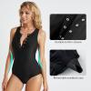 imagebaleaf Womens Button Up One Piece Swimsuit Tummy Control Bathing Suits Built in BraBlack