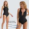imagebaleaf Womens Button Up One Piece Swimsuit Tummy Control Bathing Suits Built in BraBlack