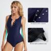 imagebaleaf Womens Button Up One Piece Swimsuit Tummy Control Bathing Suits Built in BraDark Blue