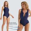 imagebaleaf Womens Button Up One Piece Swimsuit Tummy Control Bathing Suits Built in BraDark Blue