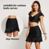 imagebaleaf Womens High Waisted Adjustable Drawstring Ruffle Swim Skirt Bottoms Modest Tummy Control Swim Skort with Pocket LinerBlack
