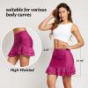 imagebaleaf Womens High Waisted Adjustable Drawstring Ruffle Swim Skirt Bottoms Modest Tummy Control Swim Skort with Pocket LinerRose Red