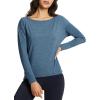 imagebaleaf Womens Long Sleeve Workout Tops Active Running Shirts Loose Fit Quick Dry Athletic SoftHeather Navy