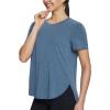 imagebaleaf Womens Short Sleeve Workout Shirts Tops Athletic Yoga Running Shirts Loose Fit with Side Slits Quick Dry TShirtsHeather Navy