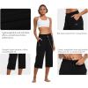 imagebaleaf Womens Wide Leg Capris Yoga Cotton Crop Pockets Summer Capri Sweatpants Loose Lounge Casual Workout PantsRegularblack