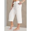 imagebaleaf Womens Wide Leg Capris Yoga Cotton Crop Pockets Summer Capri Sweatpants Loose Lounge Casual Workout PantsRegularwhite